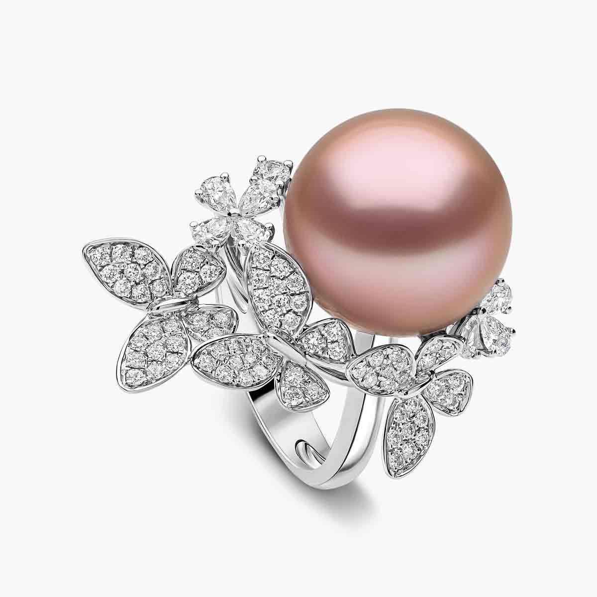 Duchess 18K Gold Pink Freshwater Pearl Diamond Ring