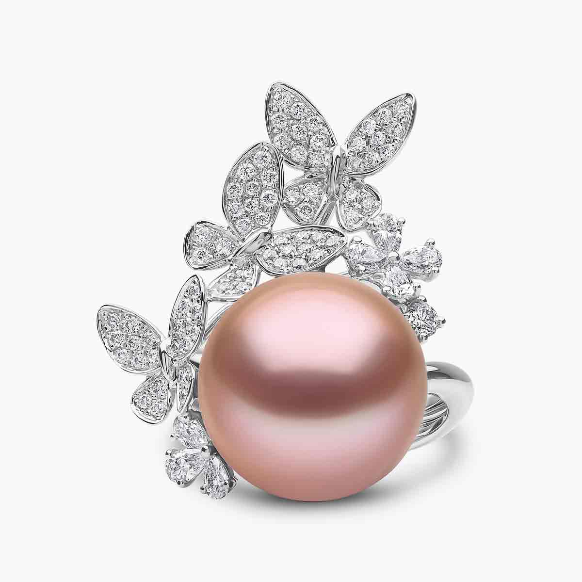Duchess 18K Gold Pink Freshwater Pearl Diamond Ring