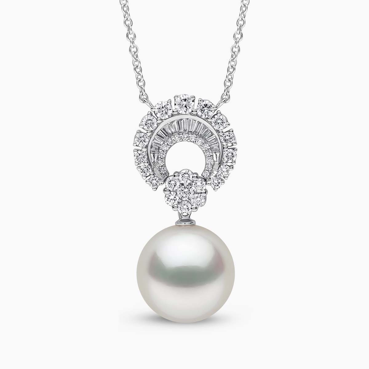 Duchess 18K Gold Pearl Drop and Diamond Hoop Motif Pendant