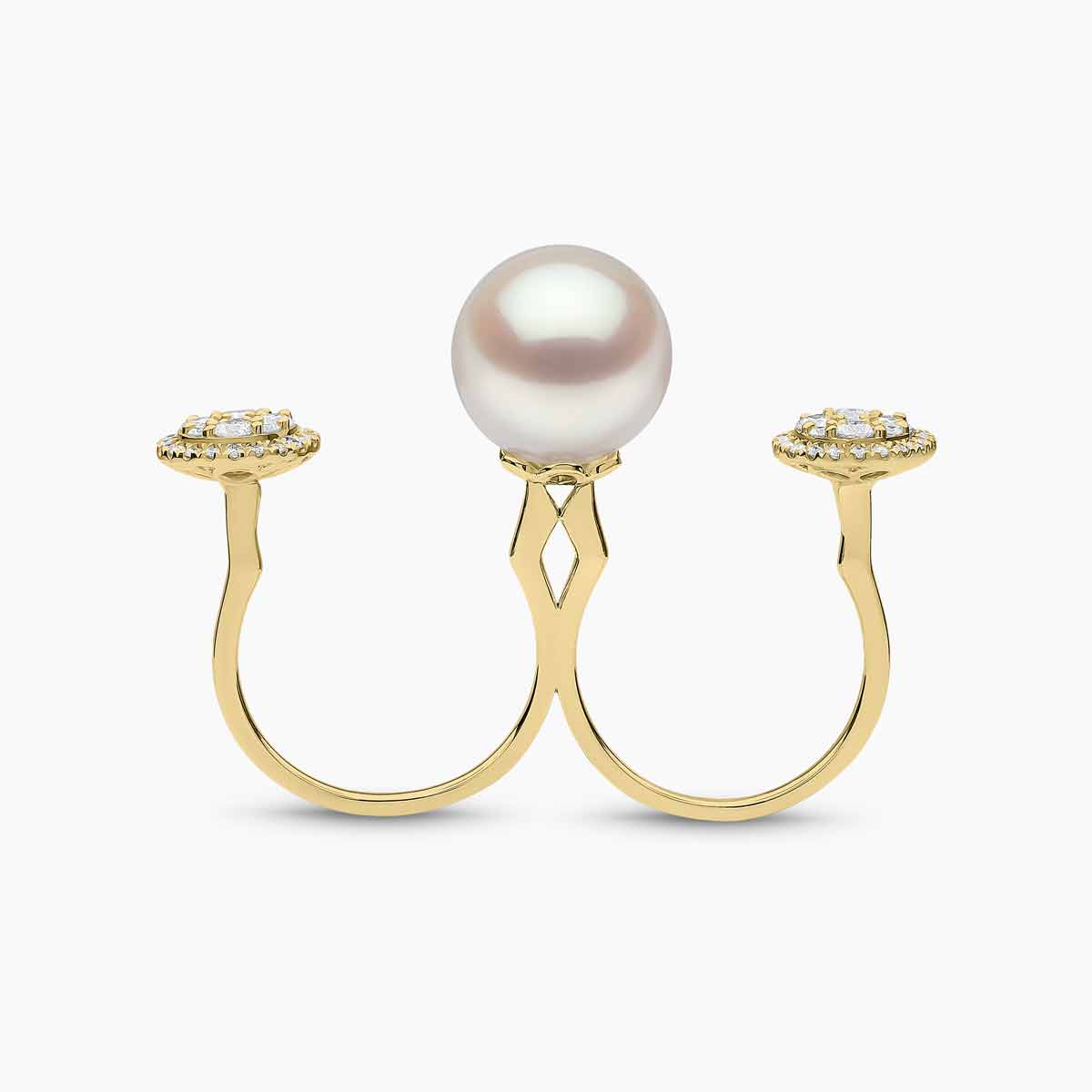 Glitz 18K Gold South Sea Pearl and Diamond Double Ring