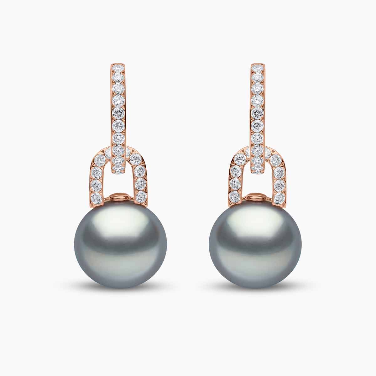 Jazz 18K Gold Pearl and Diamond Link Earrings