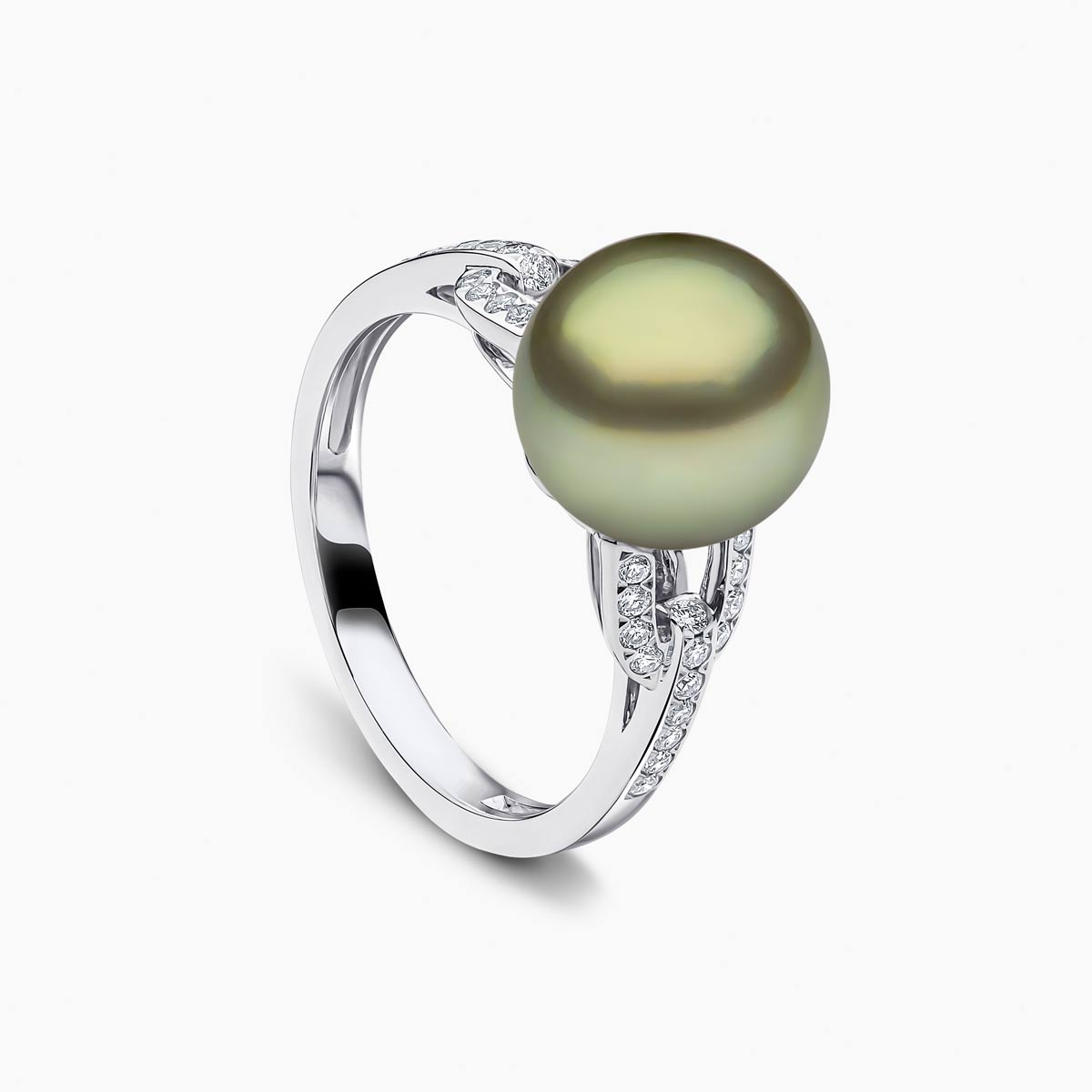 Jazz 18K Gold Pearl and Diamond Link Ring
