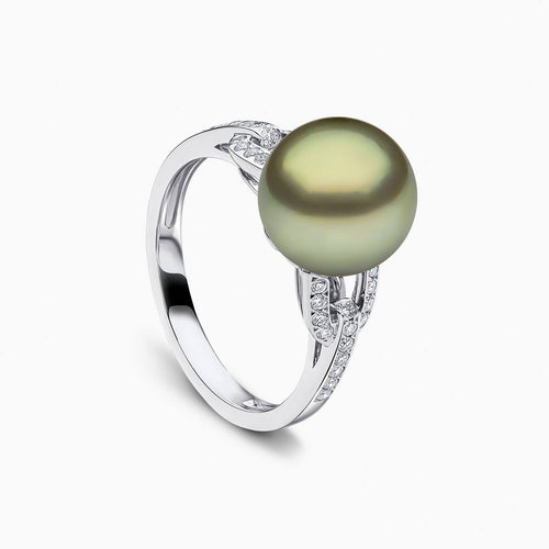 Jazz 18K Gold Pearl and Diamond Link Ring