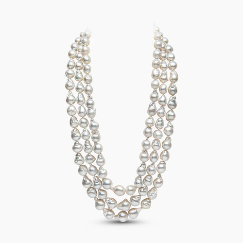 Baroque 18K Gold White South Sea Pearl Triple Row Necklace