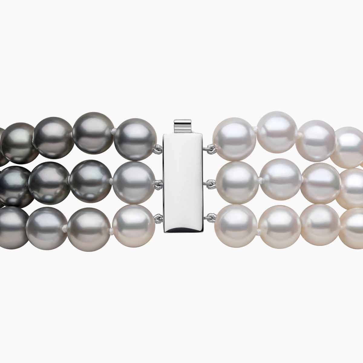 OmbrÃƒ© 18K Gold Tahitian and Mixed Pearl Triple Row Necklace