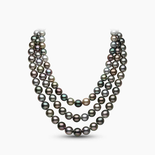 Classic 18K Gold Mixed Tahitian Pearl Triple Row Necklace