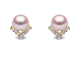 Trend 18K Yellow Gold Pink Freshwater Diamond Earrings