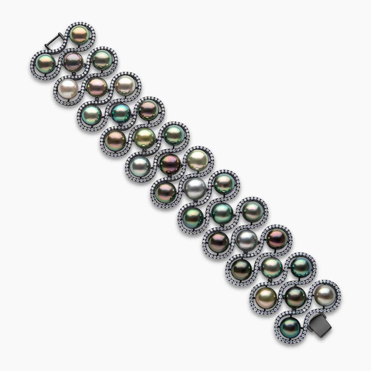 Duchess 18K Gold Multi Row Multi-Colour Tahitian Diamond Bracelet