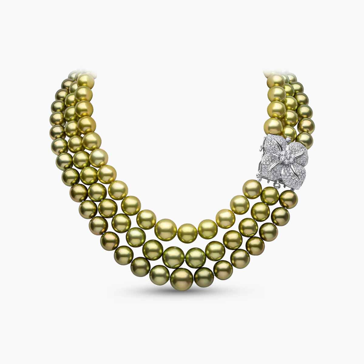 Contessa 18K Gold Pistachio Tahitian Pearl and Diamond Triple Row Necklace
