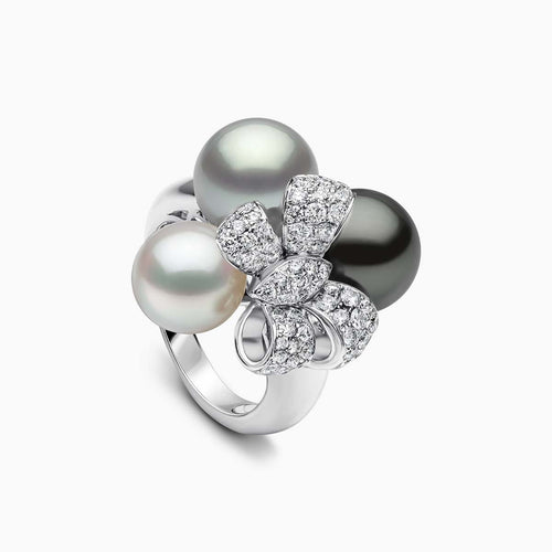 Contessa 18K Gold South Sea Pearl and Diamond Bow Motif Ring