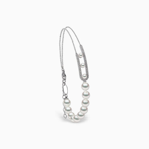Sleek 18k White Gold and Akoya Pearl Motif Bracelet