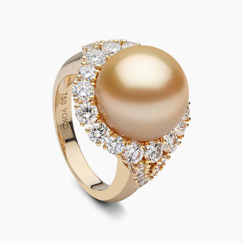 Duchess 18K Gold Golden South Sea Pearl Diamond Motif Ring