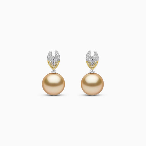 Sunrise 18k Gold South Sea Pearl Diamond Leaf Stud Earrings