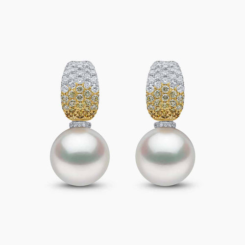Sunrise 18k Gold South Sea Pearl Diamond Hoop Earrings