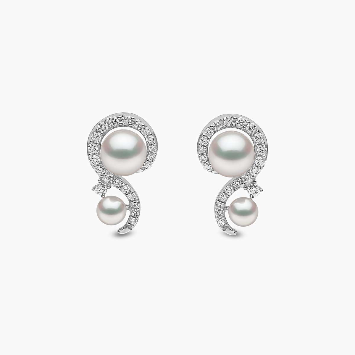 Trend 18K Gold Freshwater Pearl And Diamond Twist Stud Earrings