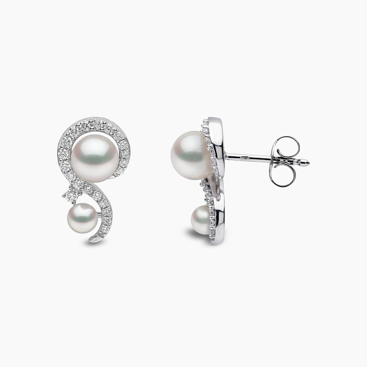 Trend 18K Gold Freshwater Pearl And Diamond Twist Stud Earrings