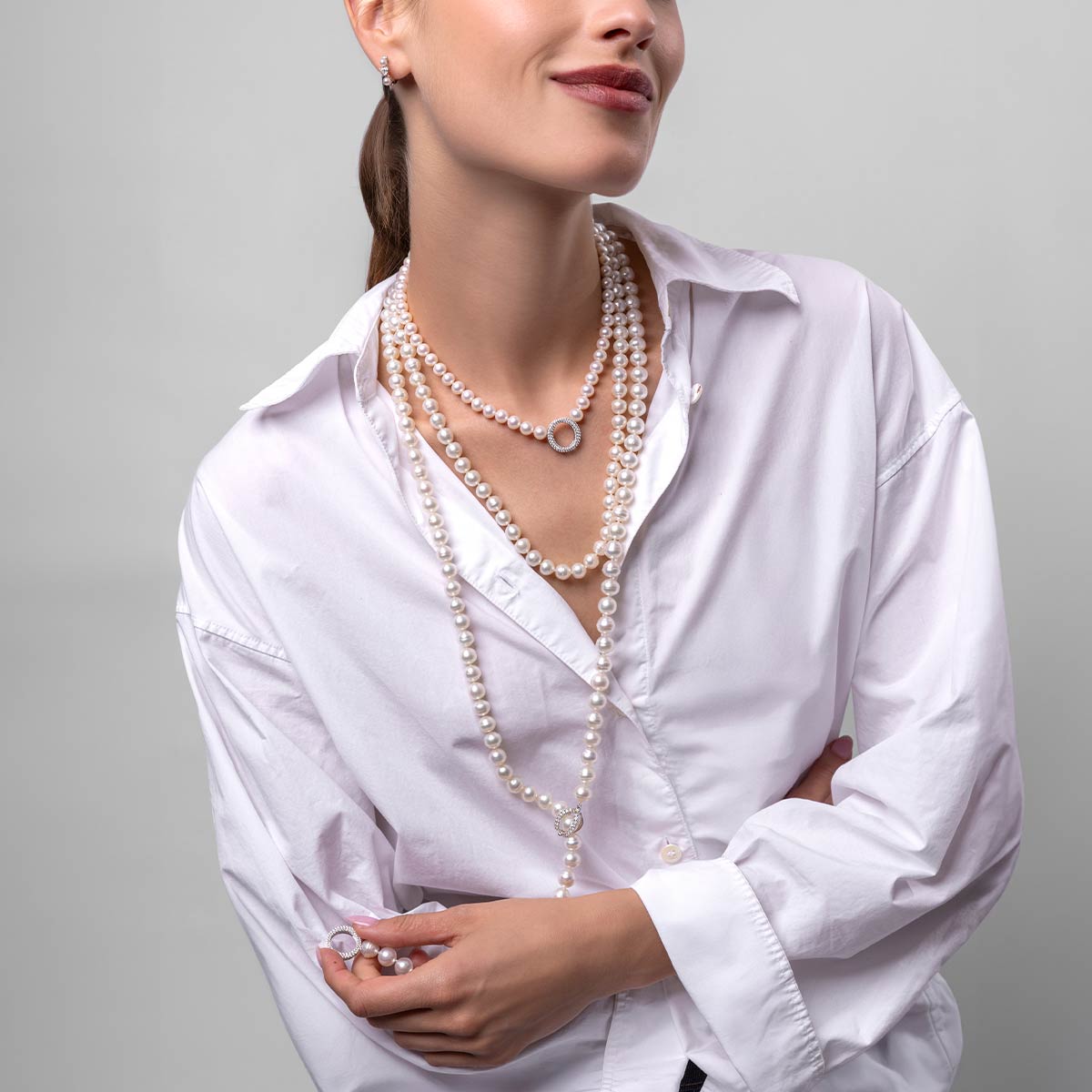 O by Yoko 18K White Gold South Sea Pearl and Diamond Transformable Necklace